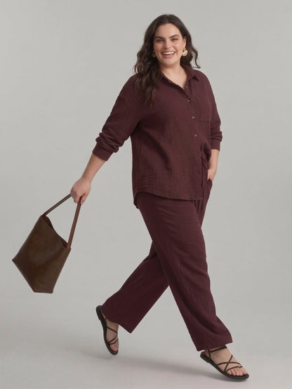 Larui Plus Size Women's Cotton Shirt And Pants 2Pcs Sets