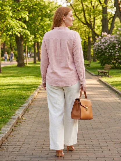 Larui Plus Size Women's Linen Long Sleeves Shirt