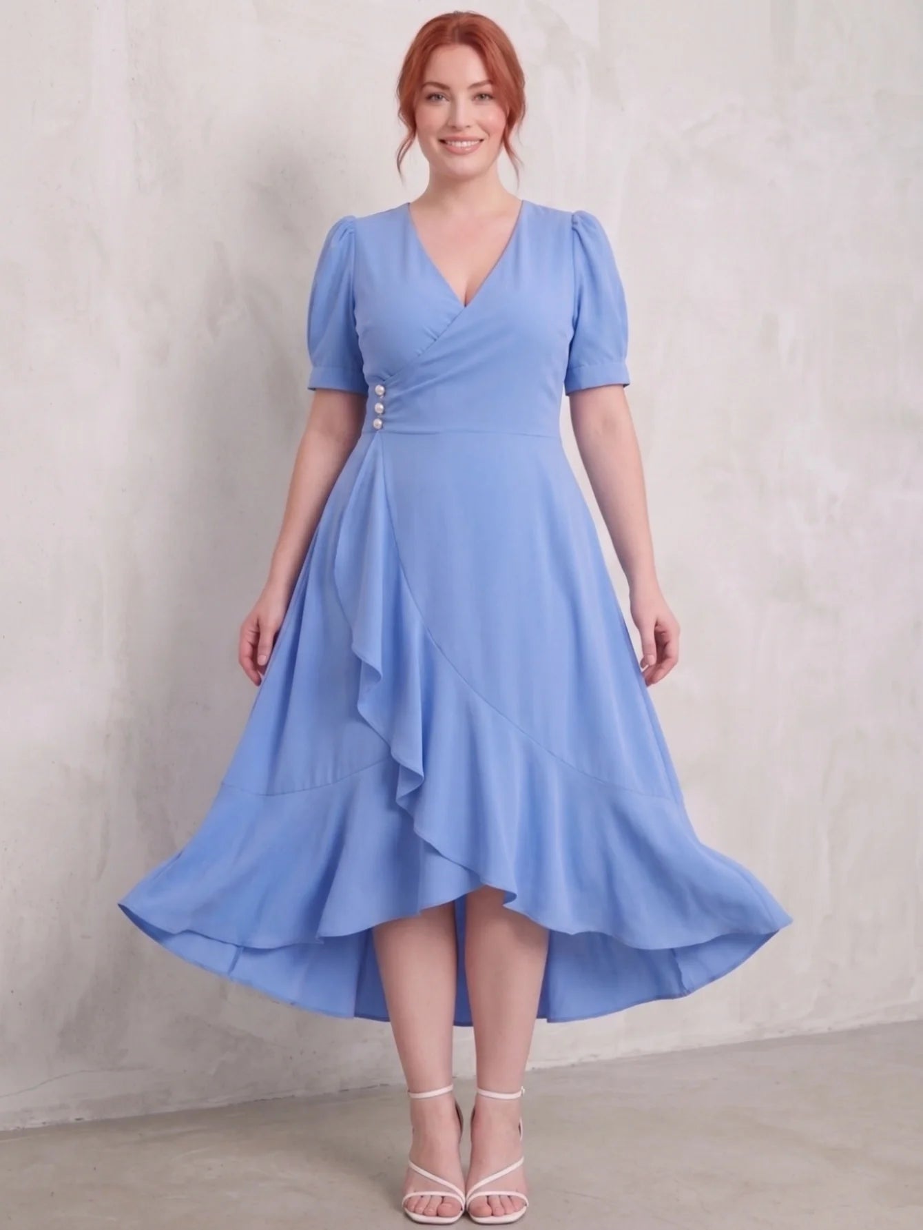 Larui Plus-Size Women's French Romantic One-Piece Wrap Dress