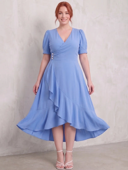 Larui Plus-Size Women's French Romantic One-Piece Wrap Dress