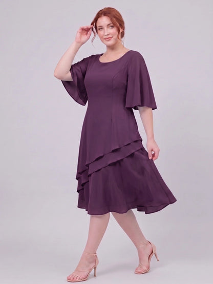 Larui Plus Size Women's Irregular Hem Chiffon Dress