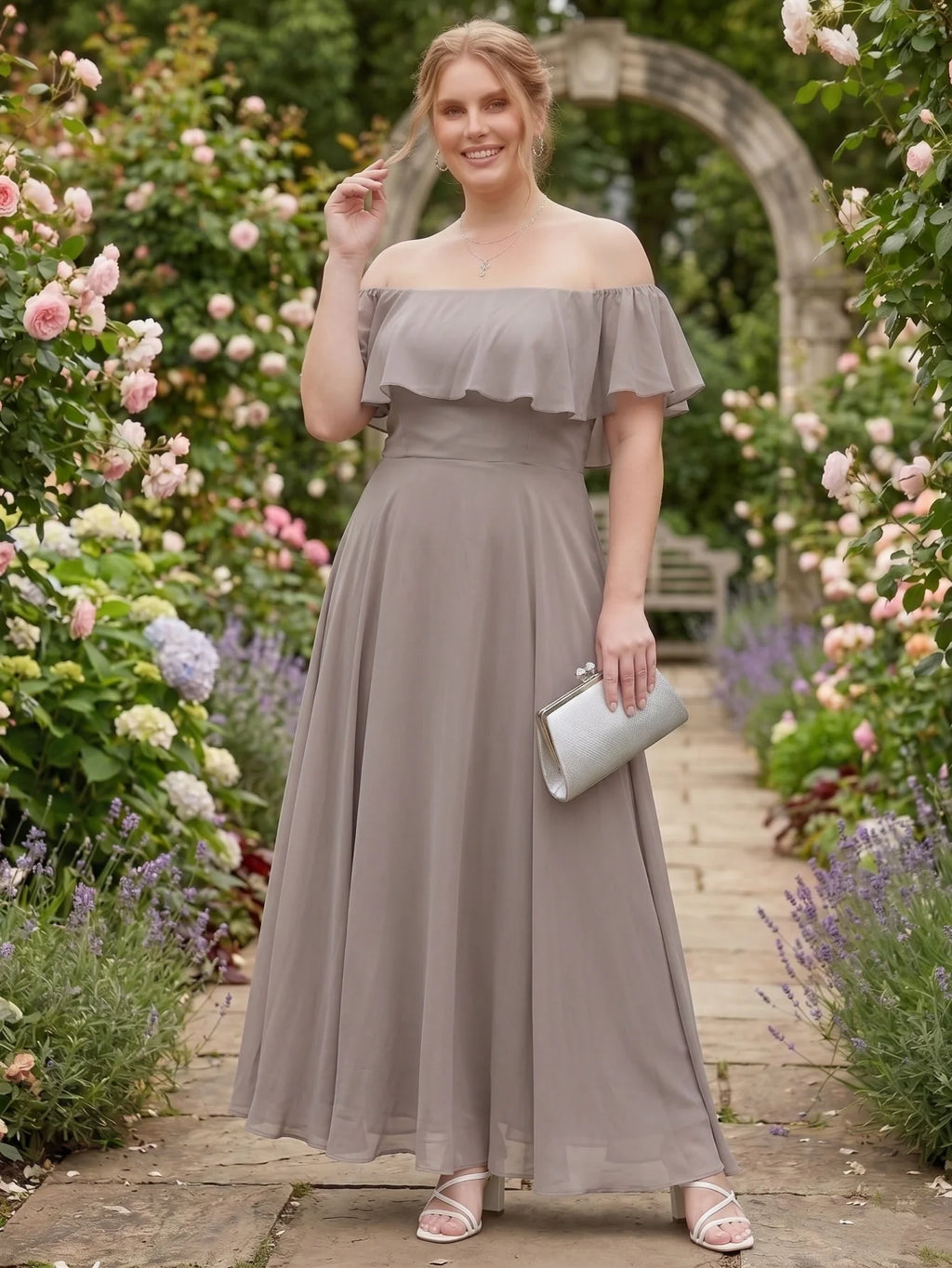 Larui Plus-Size Elegant Off-Shoulder Chiffon Dress