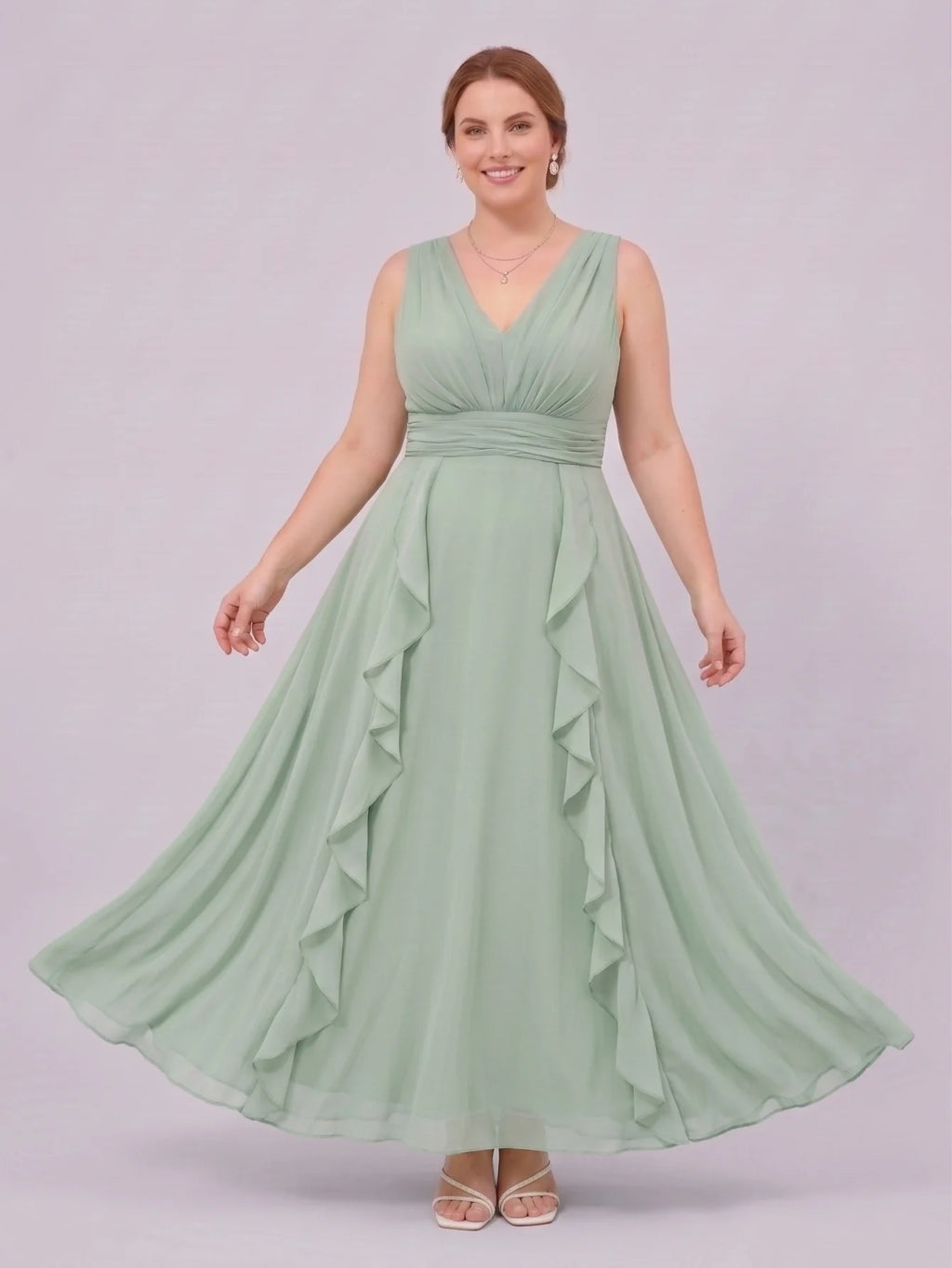Larui Plus-Size Women's Ruffled Chiffon Dress