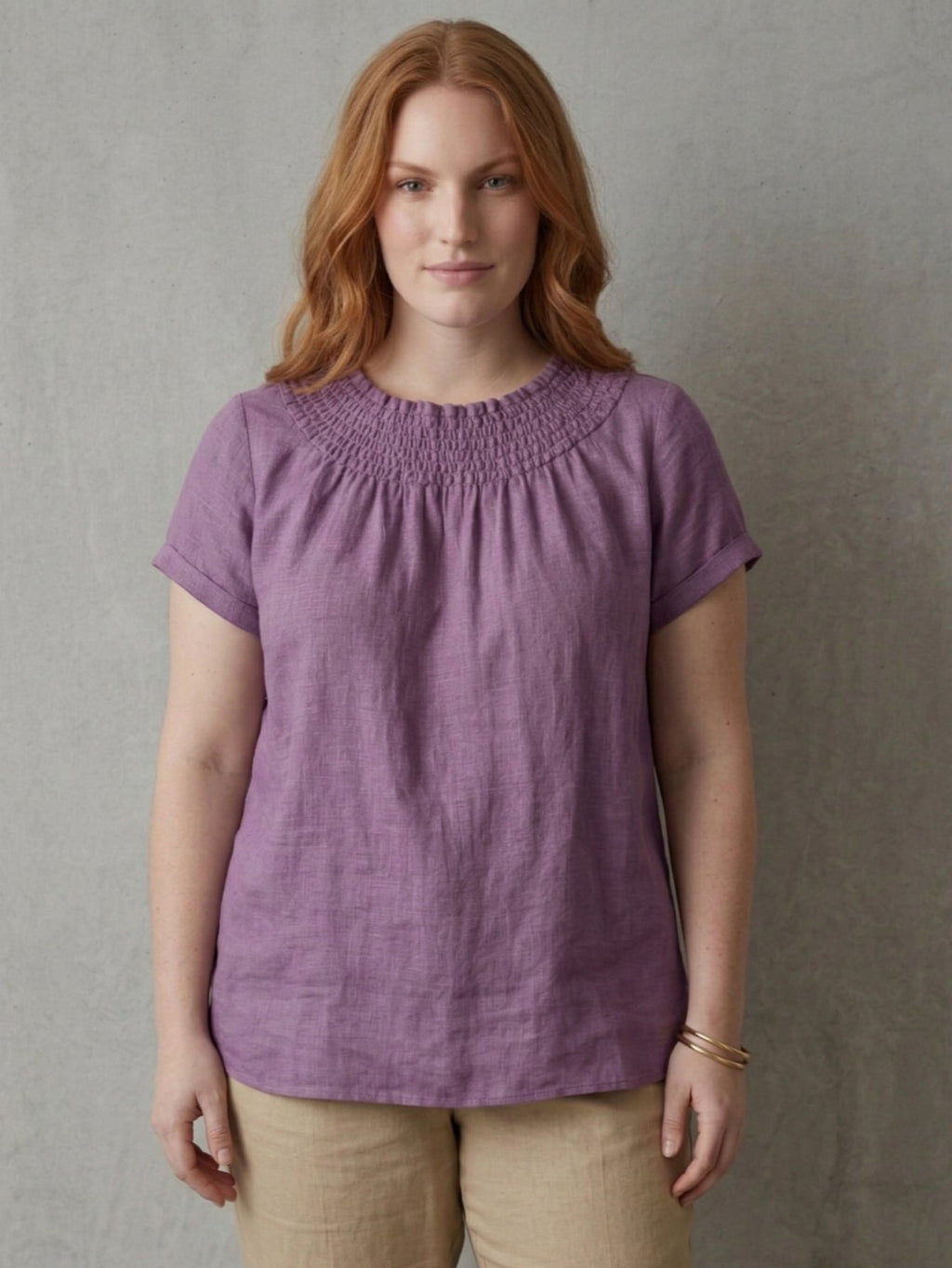 Larui Plus Size Women's Linen Short Sleeves Blouse