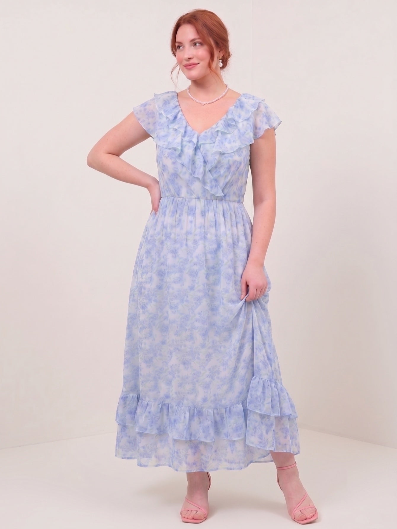 Larui Plus Size Women's  Elegant Blue Printed Dress