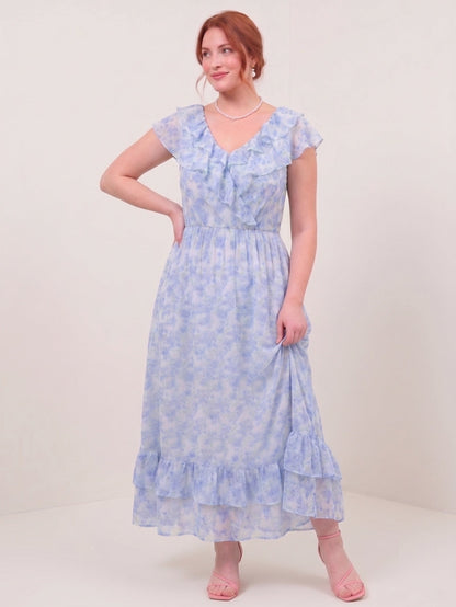 Larui Plus Size Women's  Elegant Blue Printed Dress