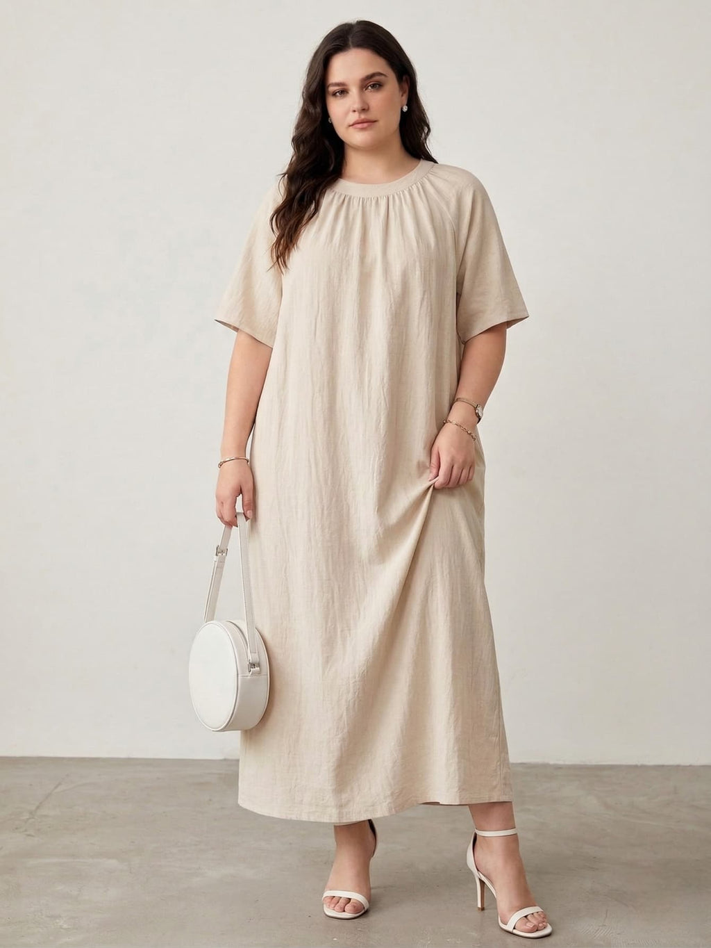 Larui Plus Size Women's Linen Short Sleeves Dress