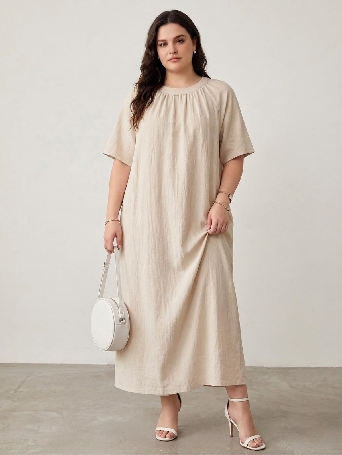 Larui Plus Size Women's Linen Short Sleeves Dress