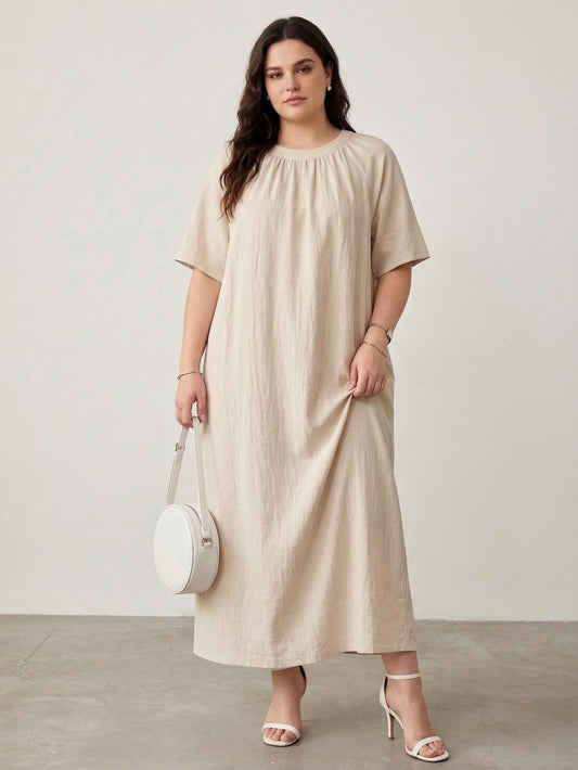 Larui Plus Size Women's Linen Short Sleeves Dress