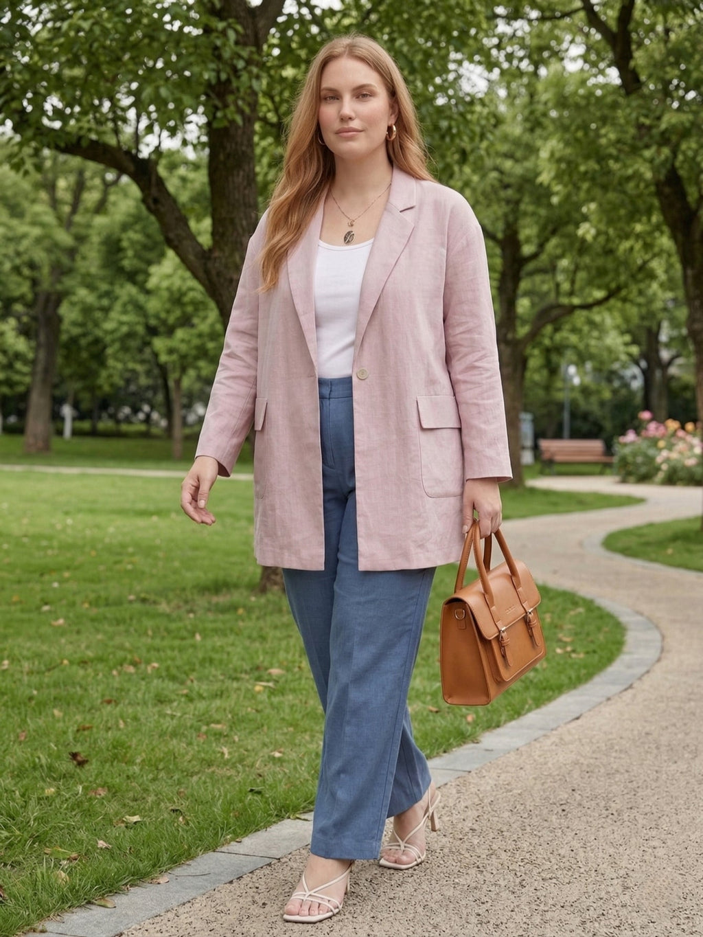 Larui Plus Size Women's Linen Pocket Blazer