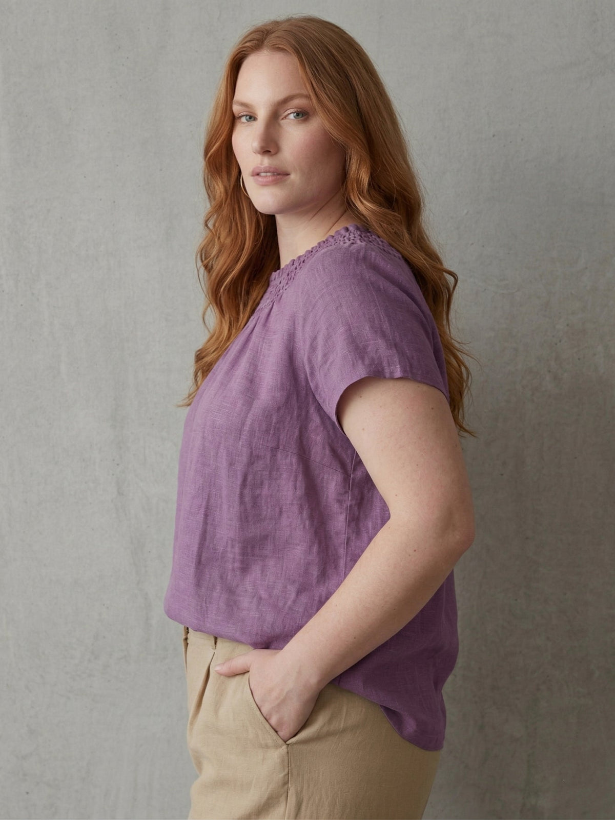 Larui Plus Size Women's Linen Short Sleeves Blouse