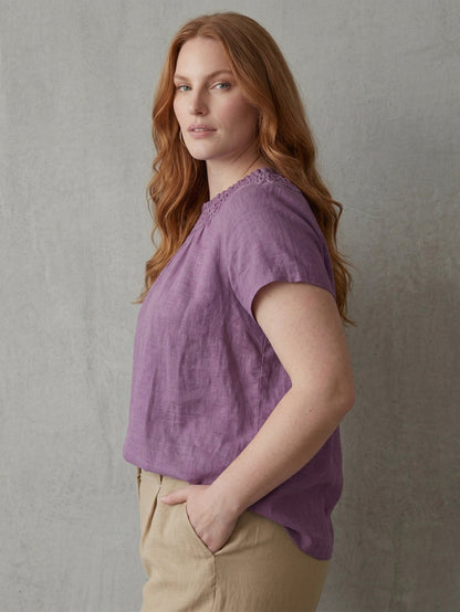 Larui Plus Size Women's Linen Short Sleeves Blouse