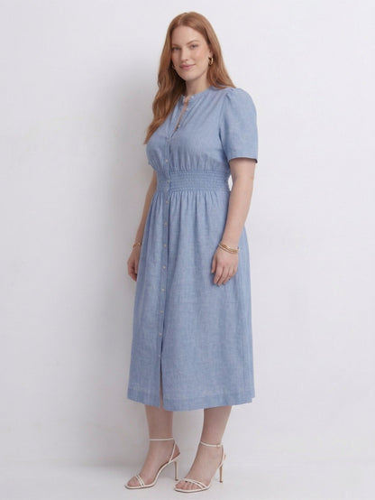 Larui Plus Size Women's Linen  Short Sleeves Dress