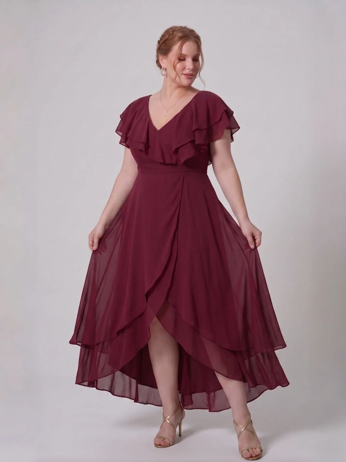 Larui Plus Size Women's Ruffle Sleeve Chiffon Dress