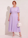 Larui Plus-Size Women's Puff-Sleeve Crew-Neck Dress