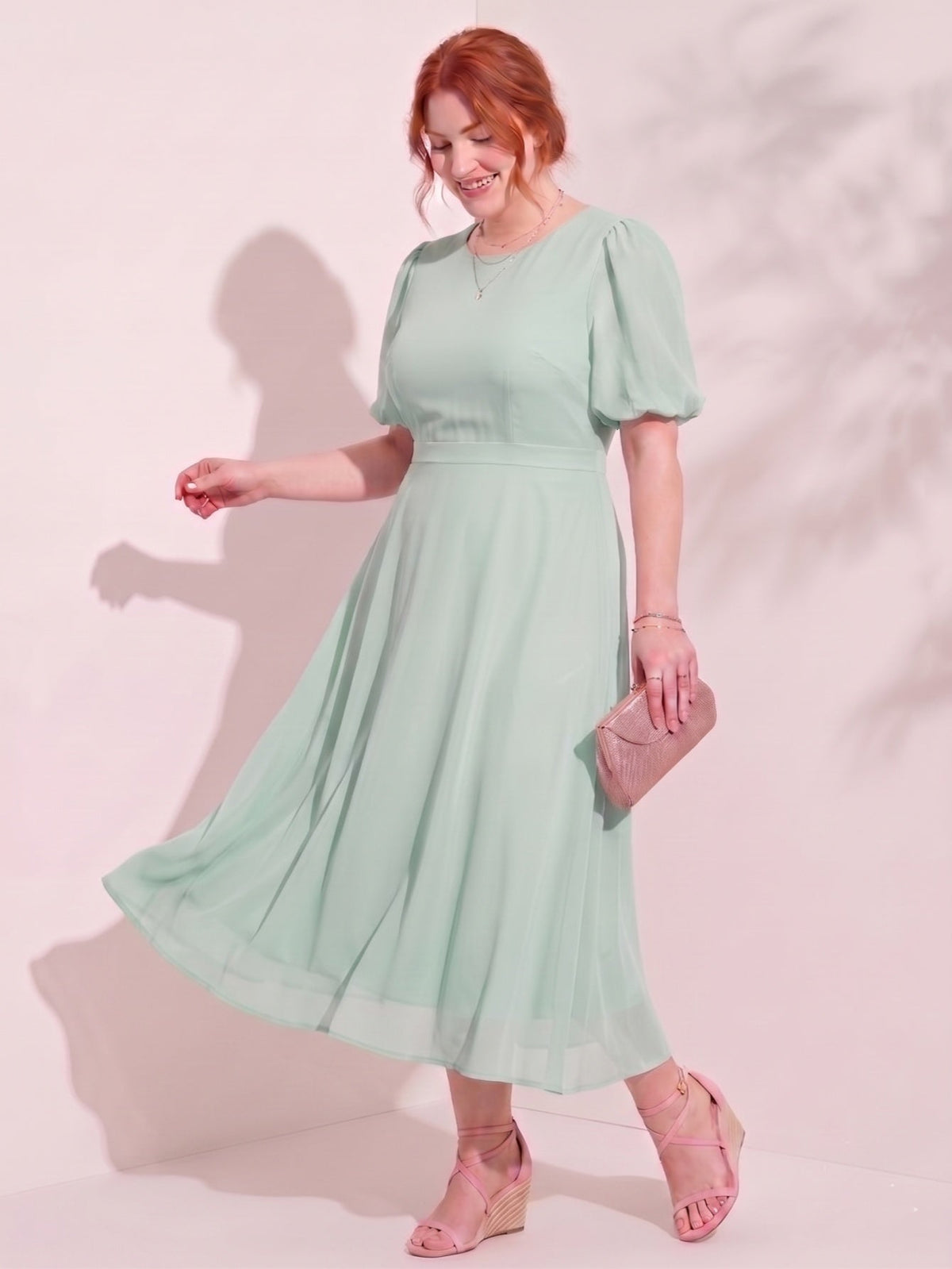 Larui Plus-Size Women's Puff-Sleeve Crew-Neck Dress