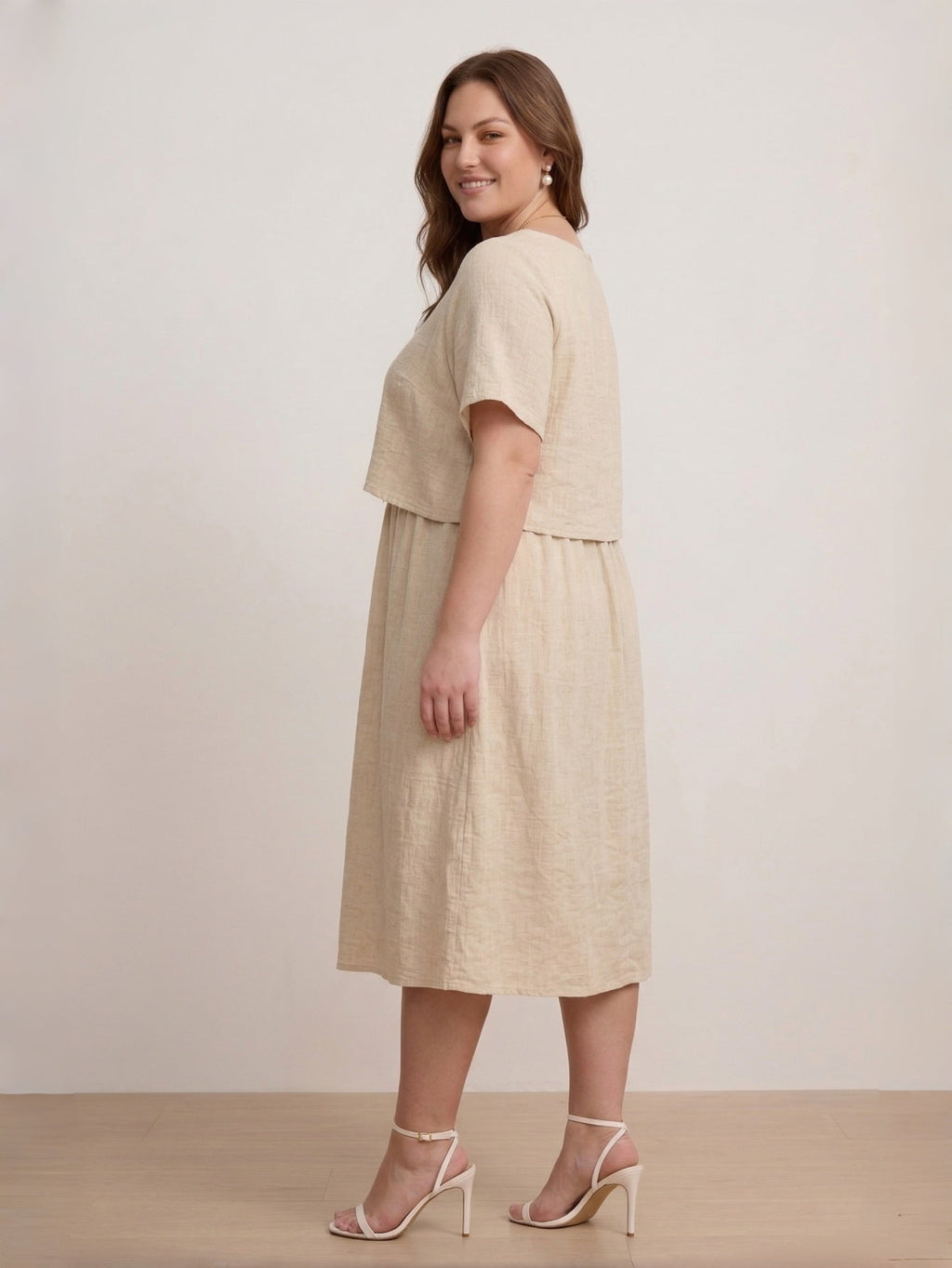 Larui Plus Size Women's Linen Short Sleeves Dress