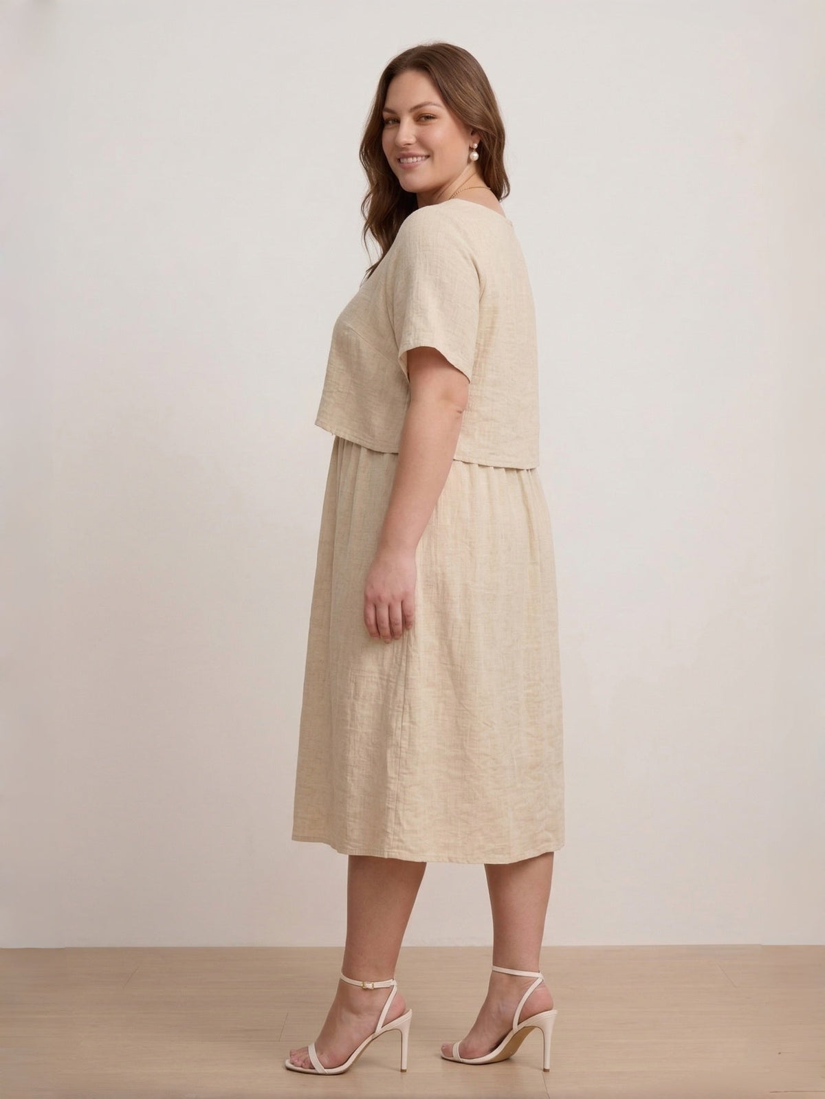 Larui Plus Size Women's Linen Short Sleeves Dress