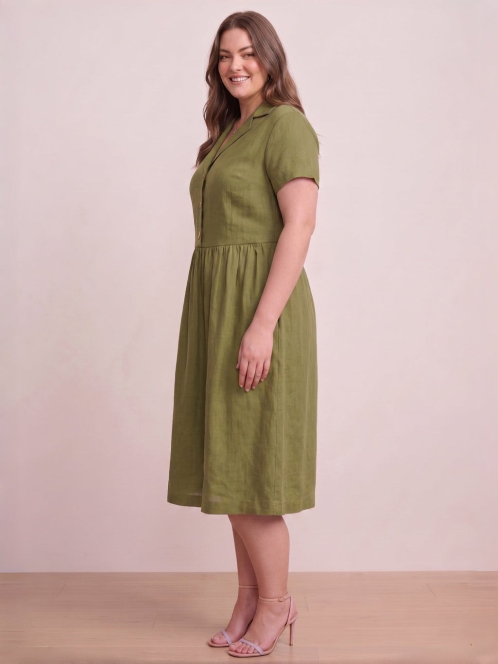 Larui Plus Size Women's Linen  Pocket Short Sleeves Dress