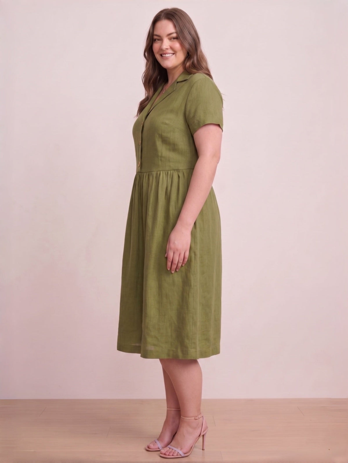 Larui Plus Size Women's Linen  Pocket Short Sleeves Dress