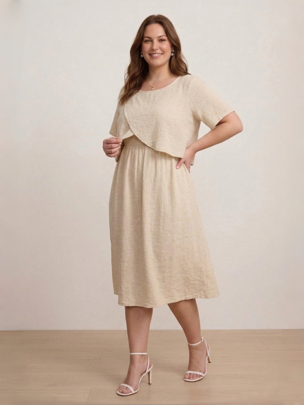 Larui Plus Size Women's Linen Short Sleeves Dress