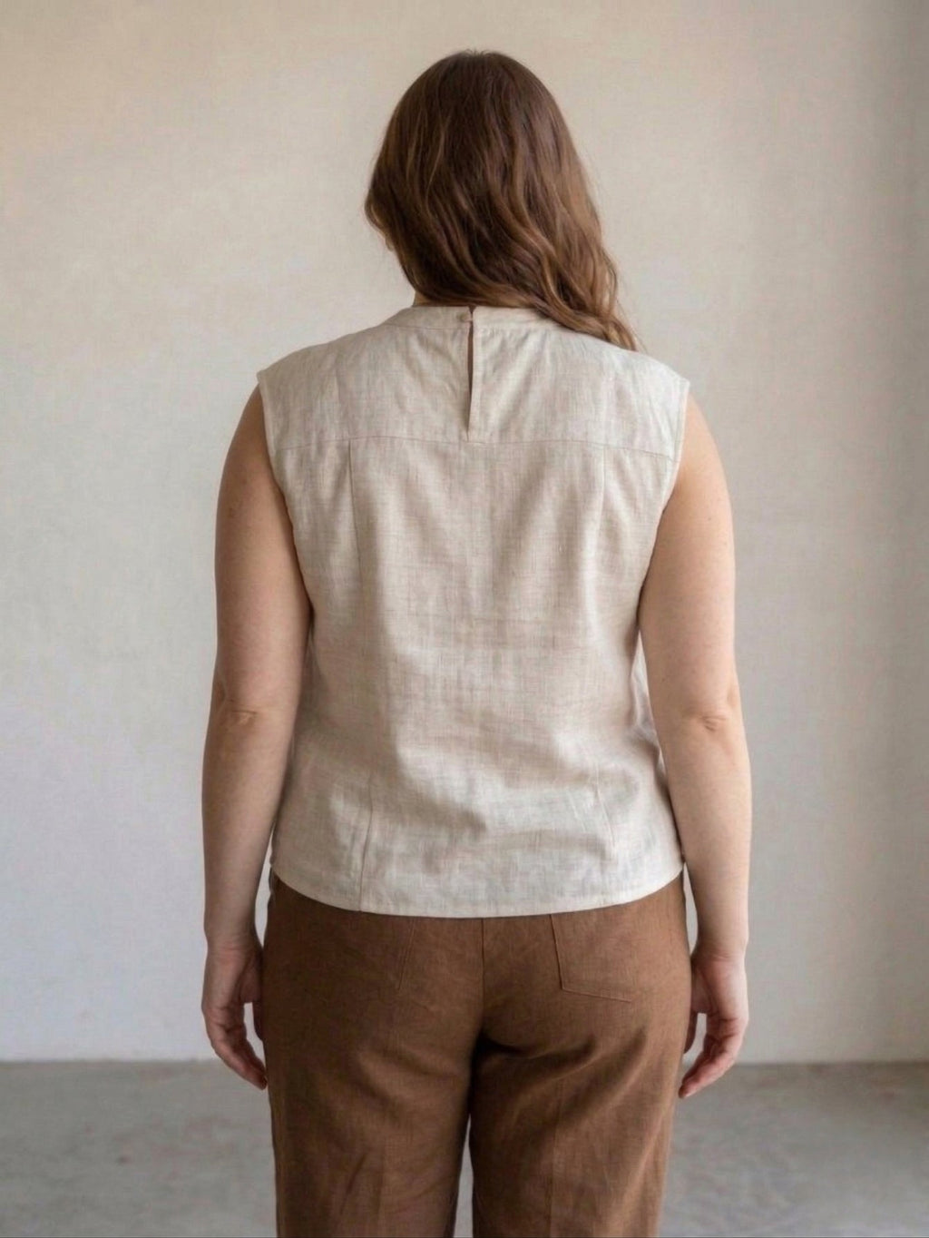 Larui Plus Size Women's Linen V-Neck Sleeveless Vest