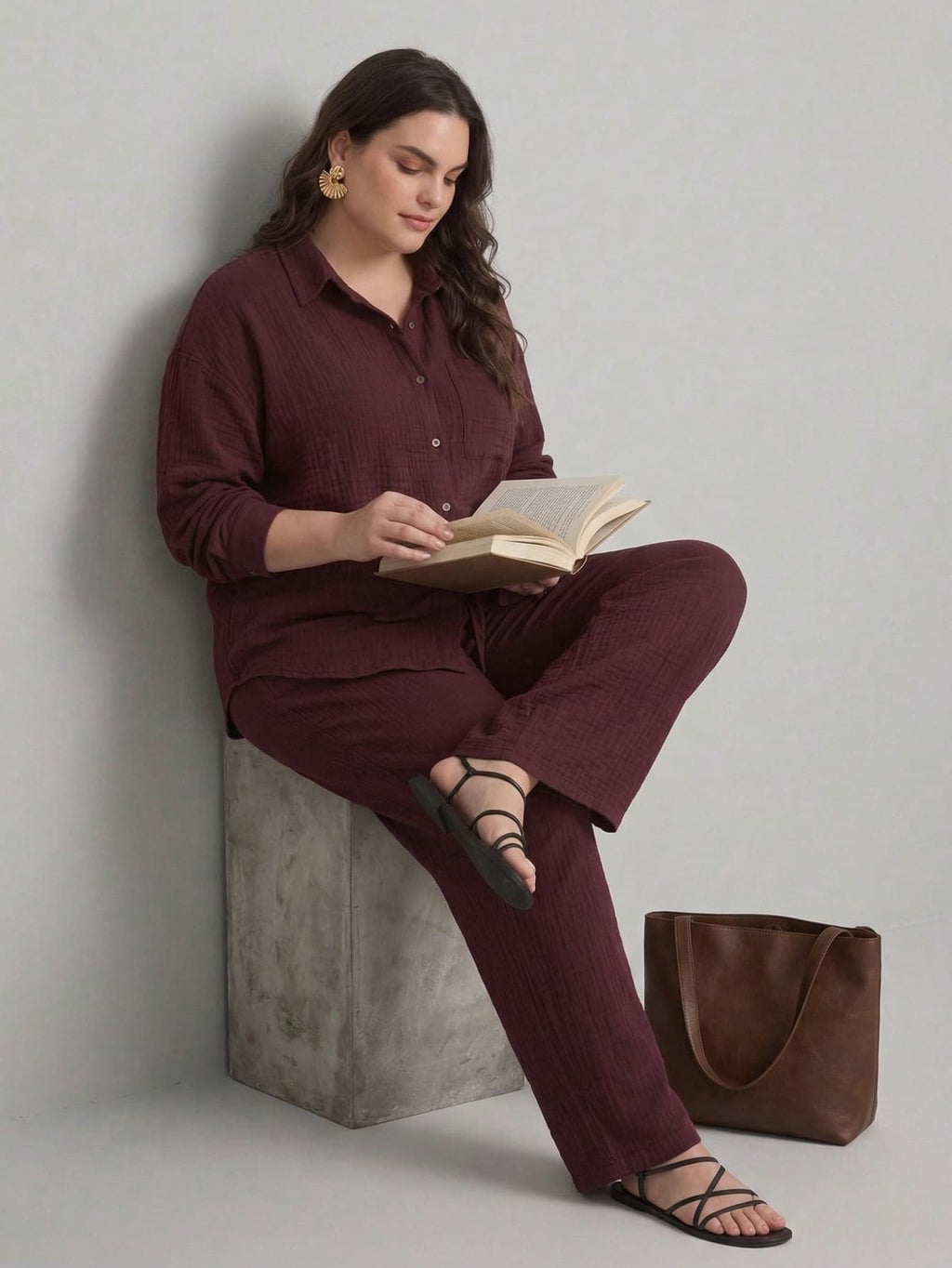 Larui Plus Size Women's Cotton Shirt And Pants 2Pcs Sets