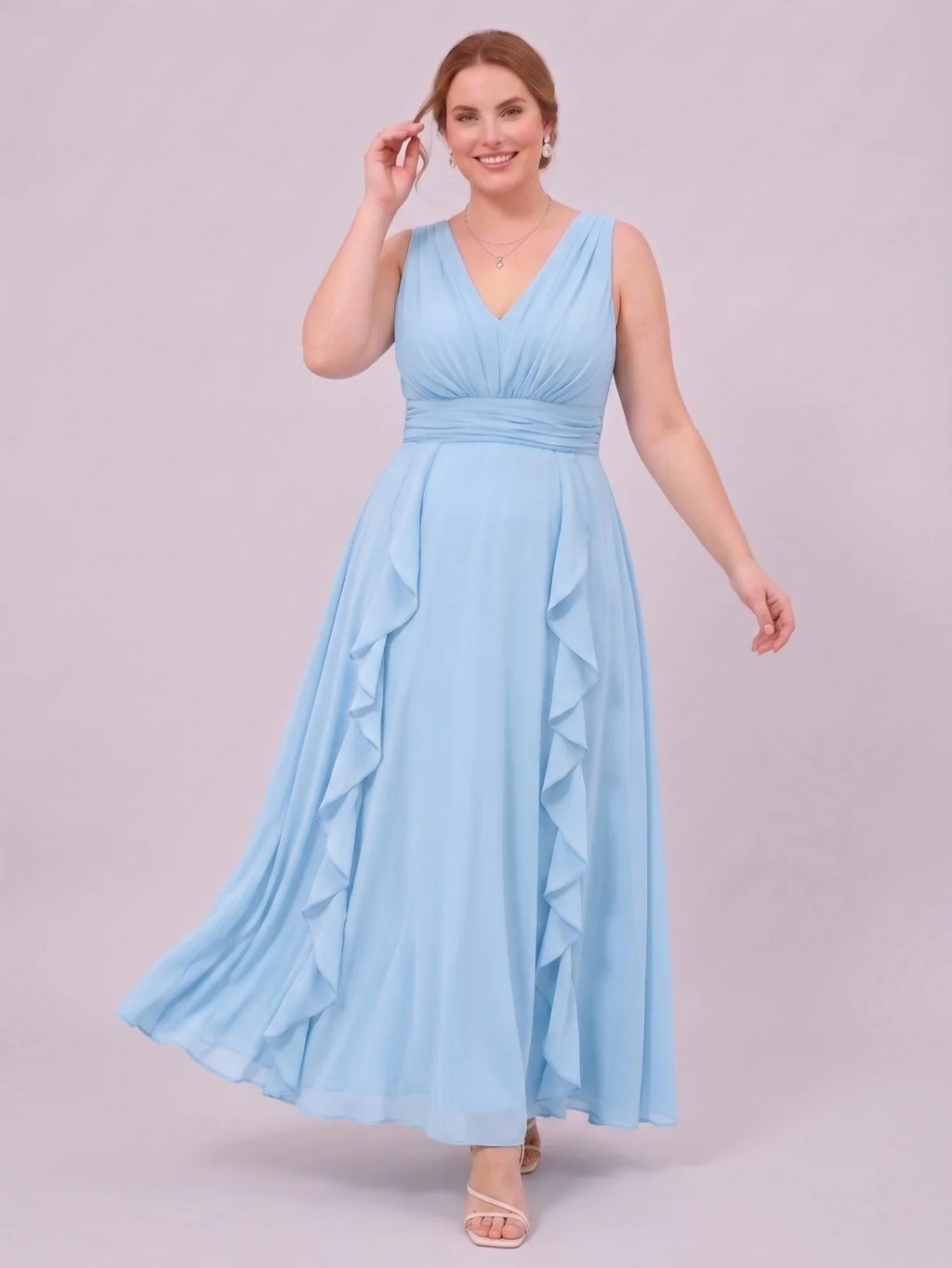 Larui Plus-Size Women's Ruffled Chiffon Dress