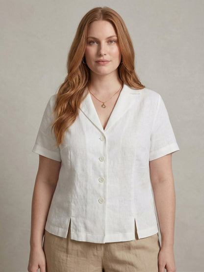 Larui Plus Size Women's Linen Short Sleeves Blouse