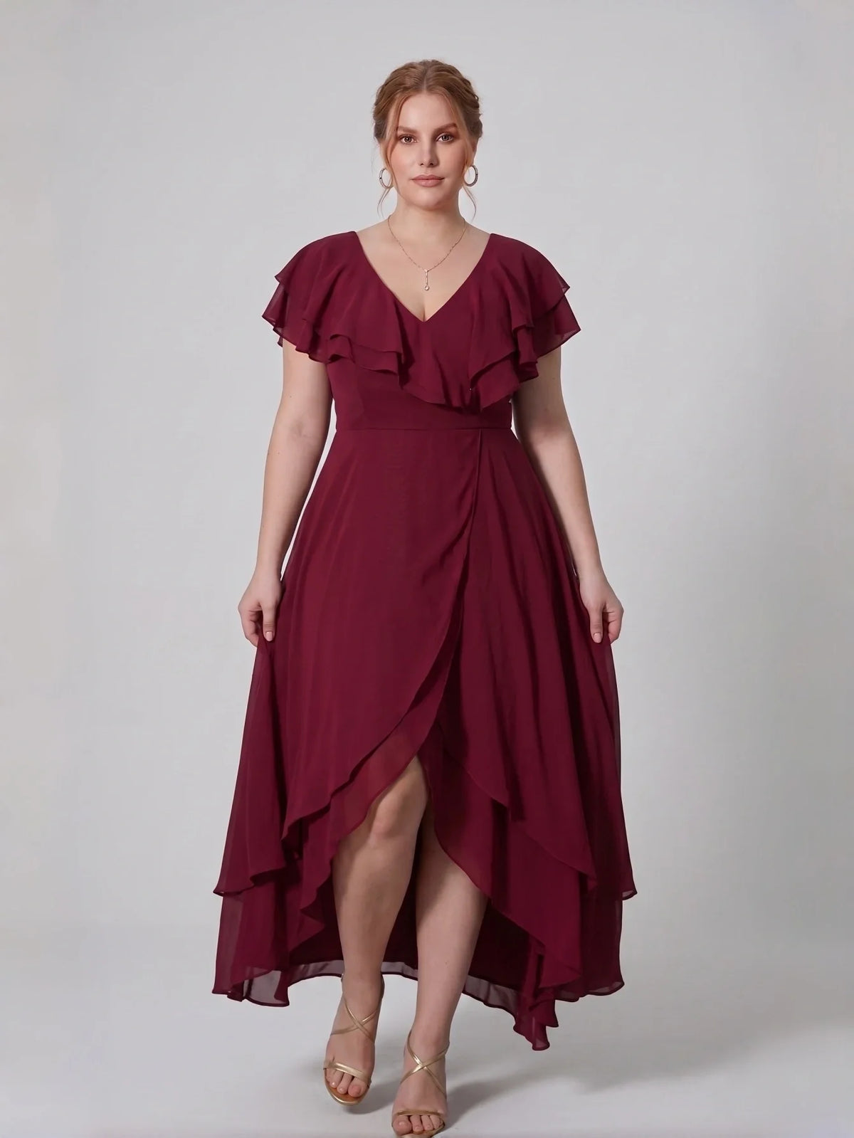 Larui Plus Size Women's Ruffle Sleeve Chiffon Dress
