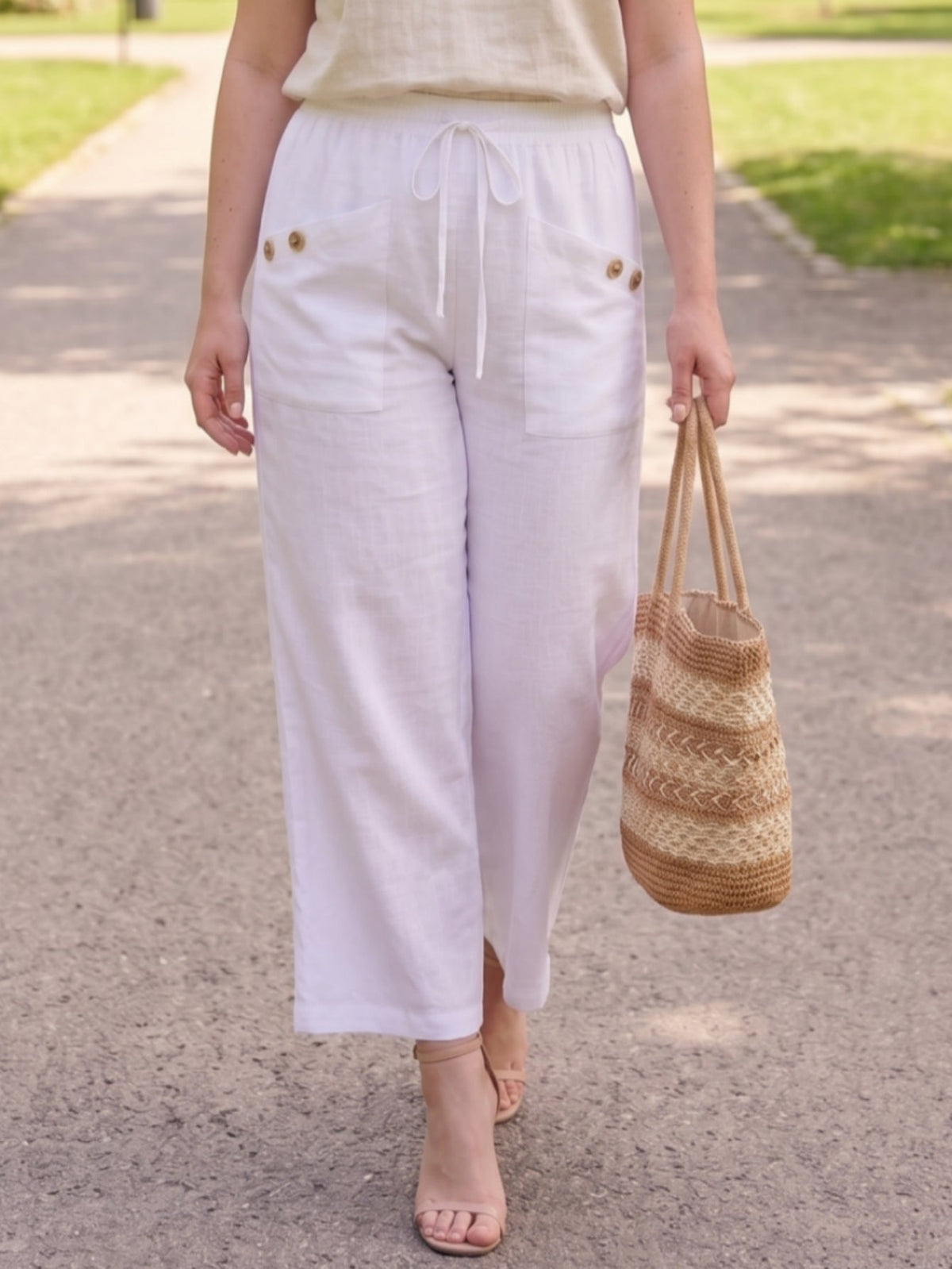 Larui Plus Size Women's Linen Pocket Pants