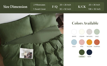 100% Linen Bedding Set (1 Duvet Cover 1 Flat Sheet 2 Pillowcases)