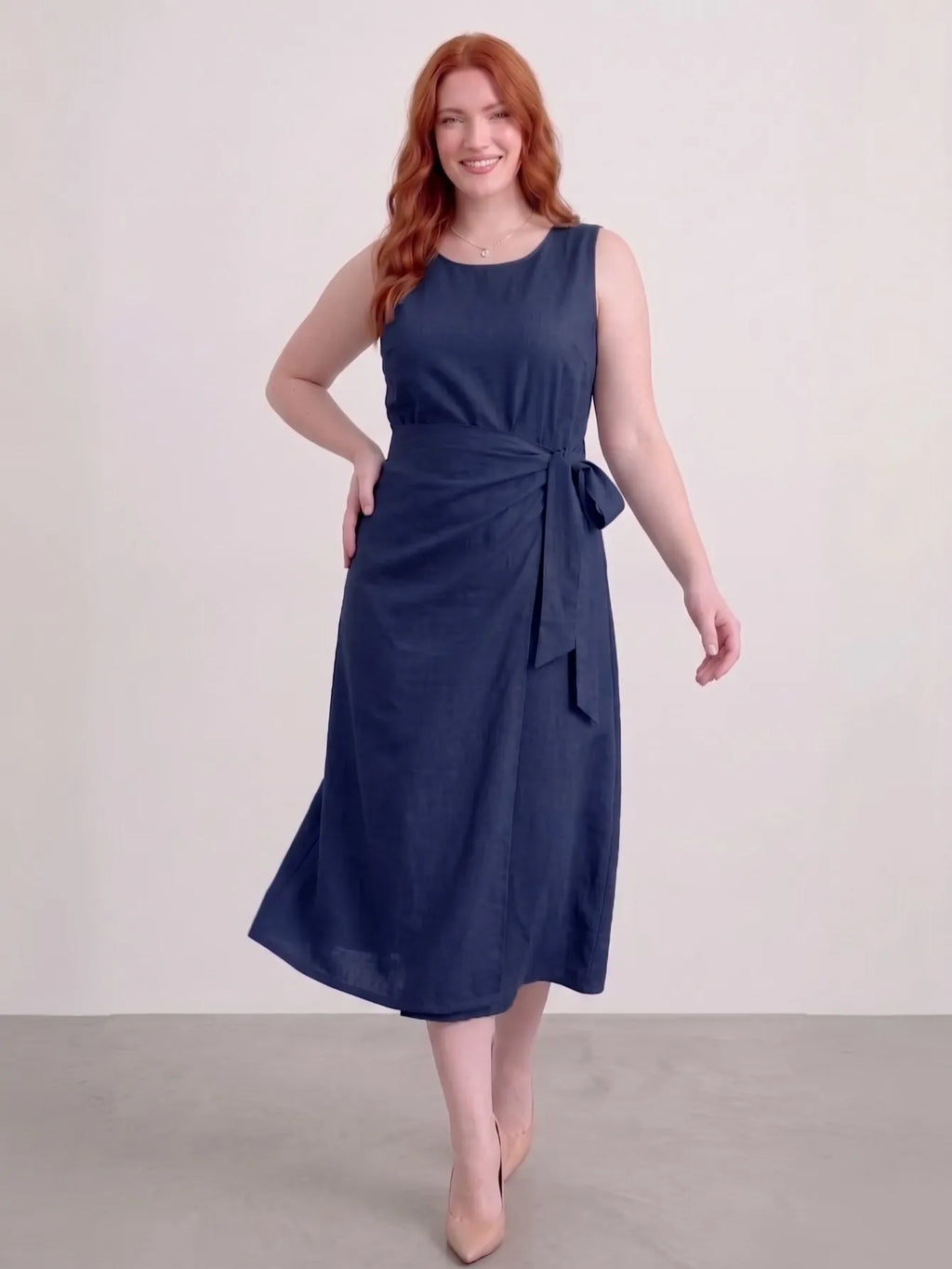 Larui Plus-Size Women's Linen Dress (with Side Ties)