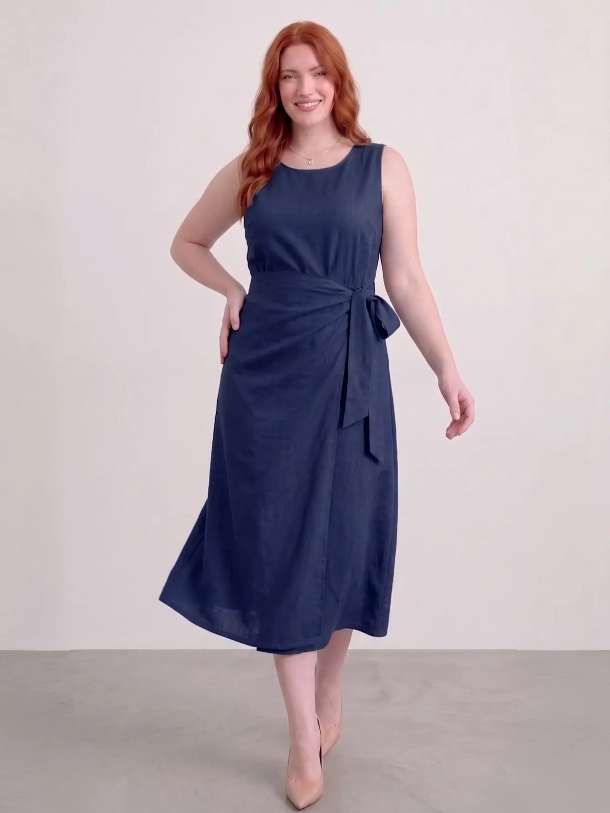 Larui Plus-Size Women's Linen Dress (with Side Ties)