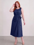 Larui Plus-Size Women's Linen Dress (with Side Ties)
