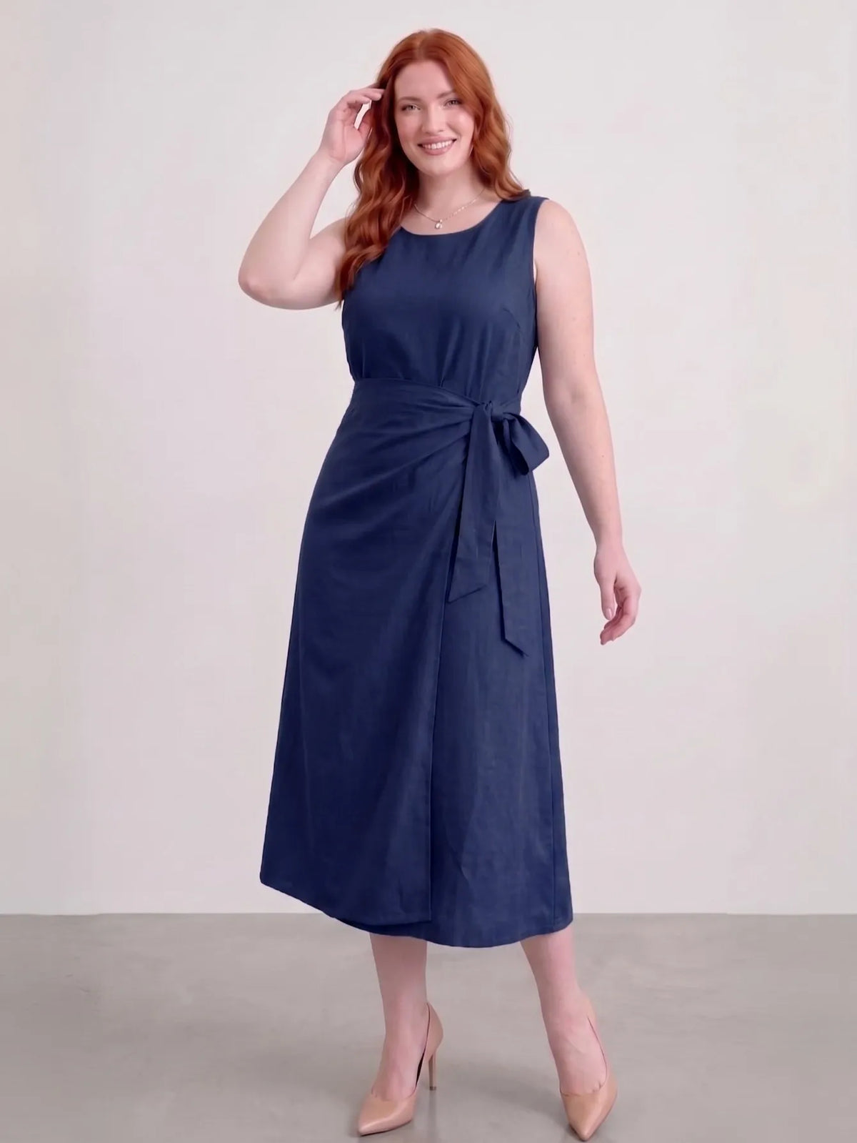 Larui Plus-Size Women's Linen Dress (with Side Ties)