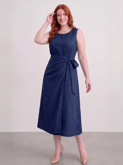 Larui Plus-Size Women's Linen Dress (with Side Ties)