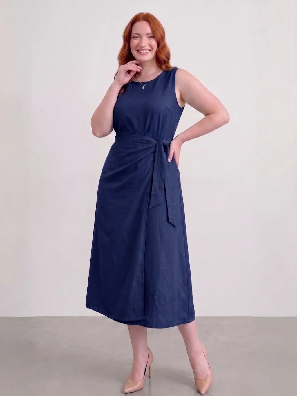 Larui Plus-Size Women's Linen Dress (with Side Ties)
