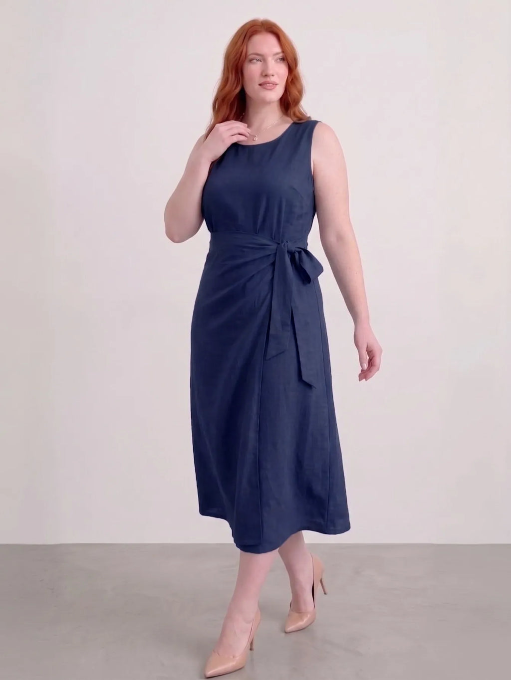 Larui Plus-Size Women's Linen Dress (with Side Ties)