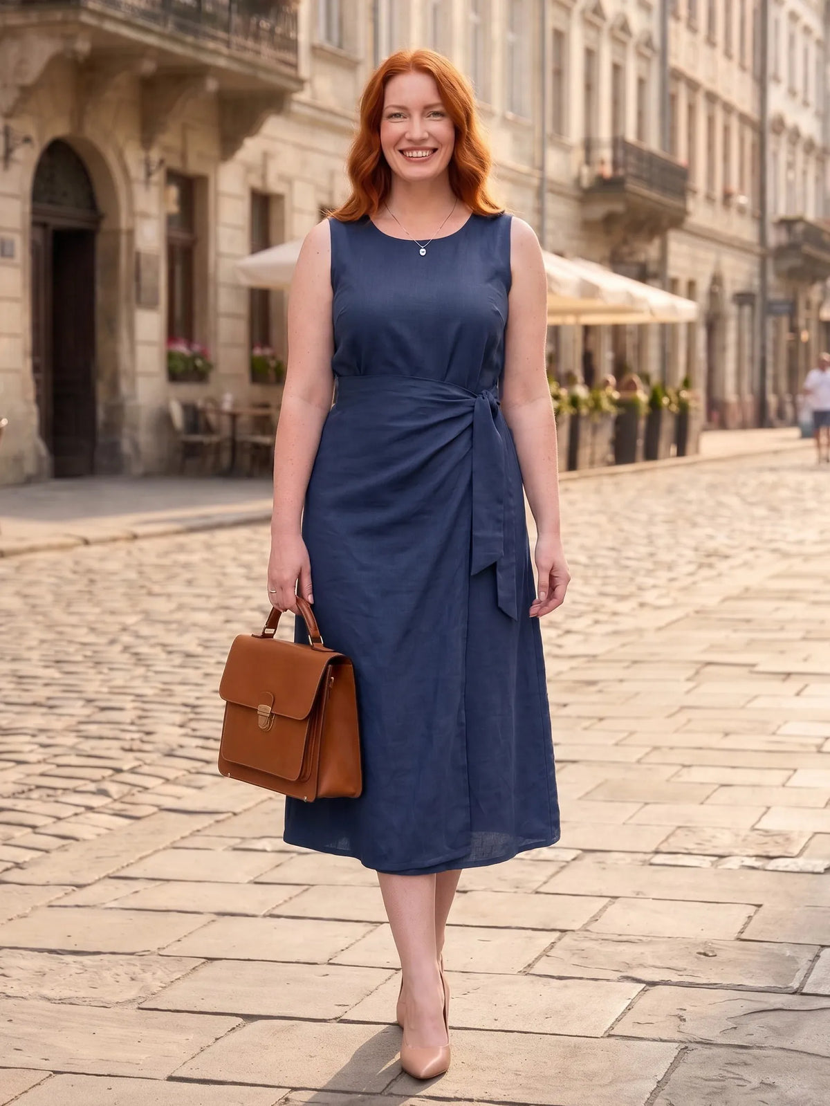 Larui Plus-Size Women's Linen Dress (with Side Ties)