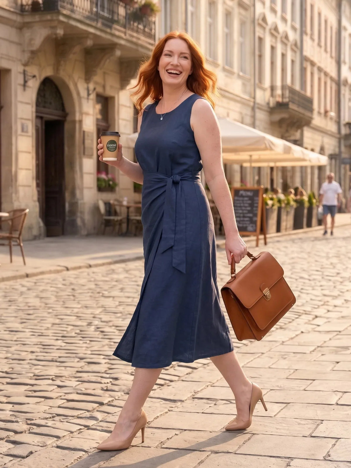 Larui Plus-Size Women's Linen Dress (with Side Ties)