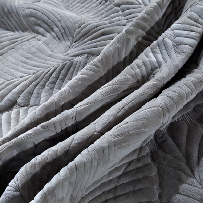 Slate Boho Leaf Quilted Fleece Bedspread Set