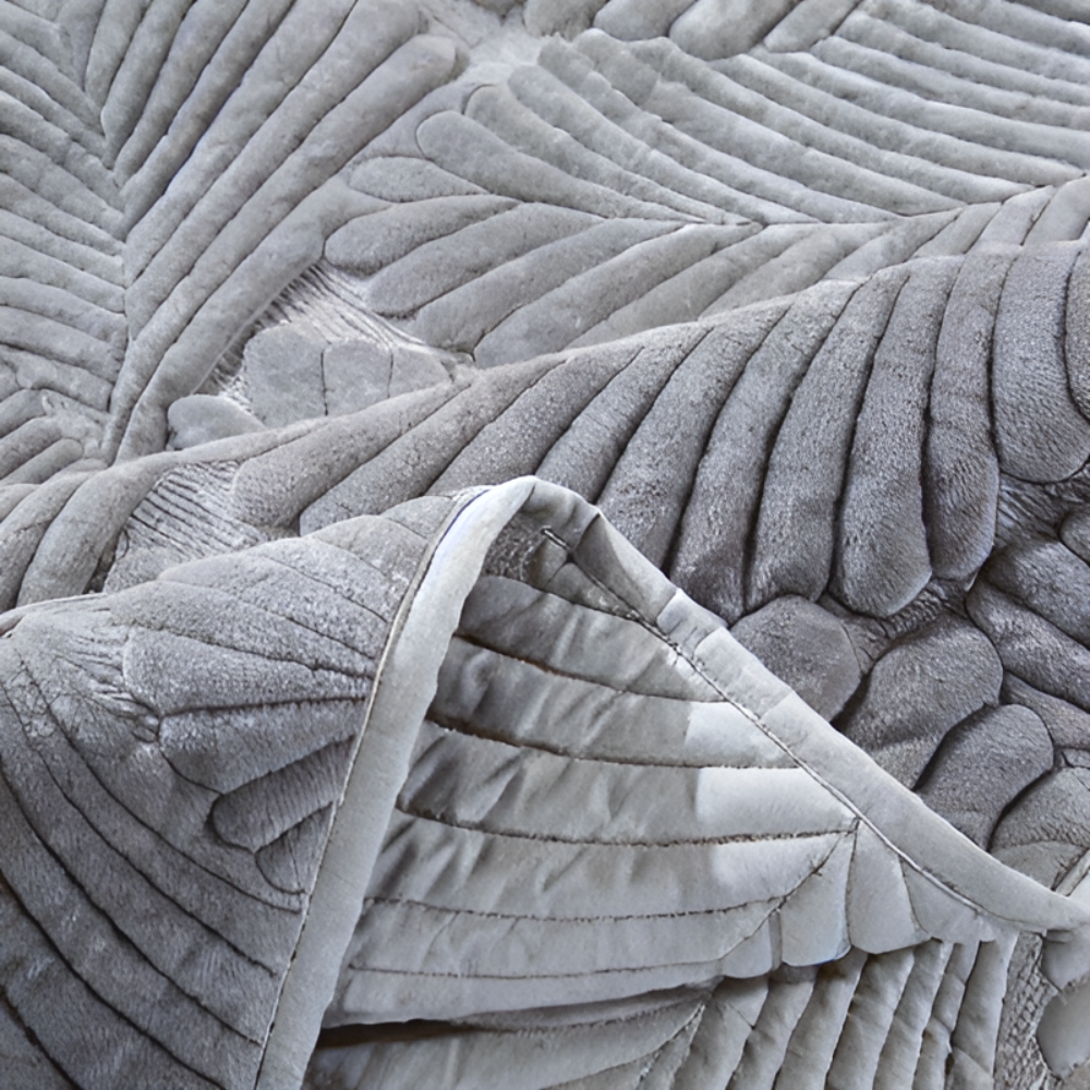 Slate Boho Leaf Quilted Fleece Bedspread Set