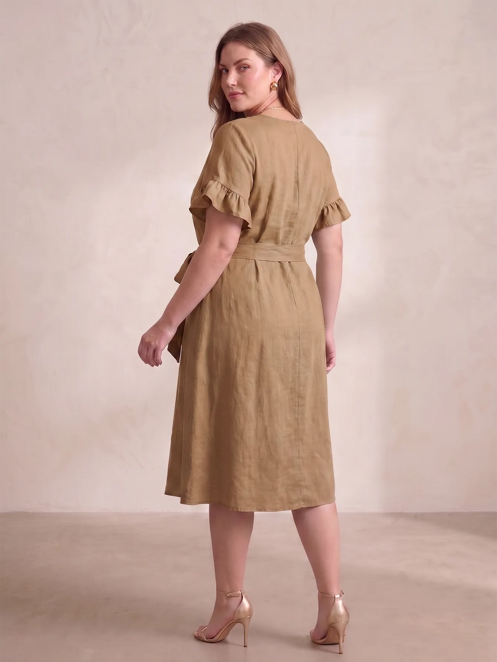 Larui Plus Size Women's Linen Short Sleeves Dress With Belted