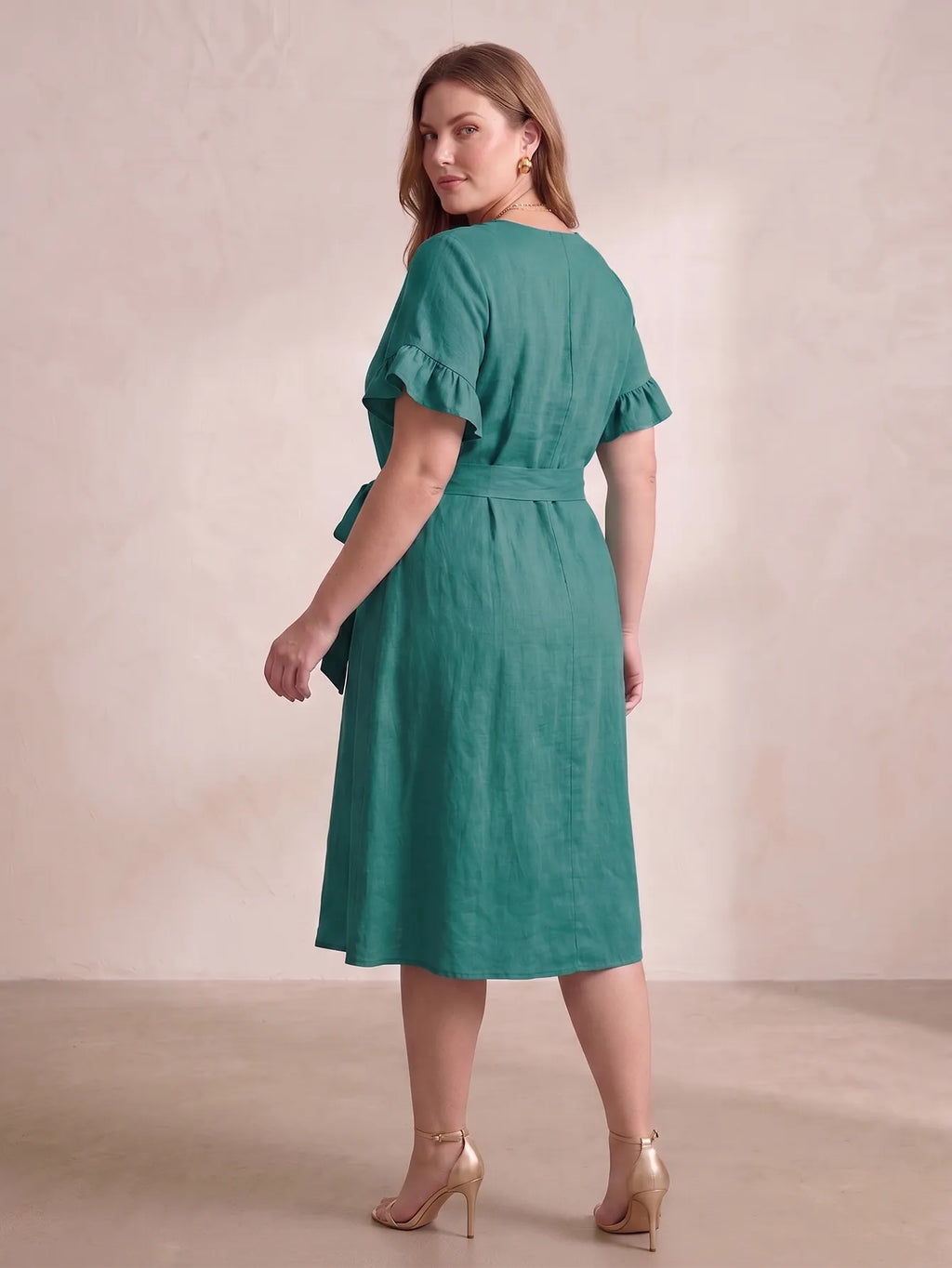 Larui Plus Size Women's Linen Short Sleeves Dress With Belted