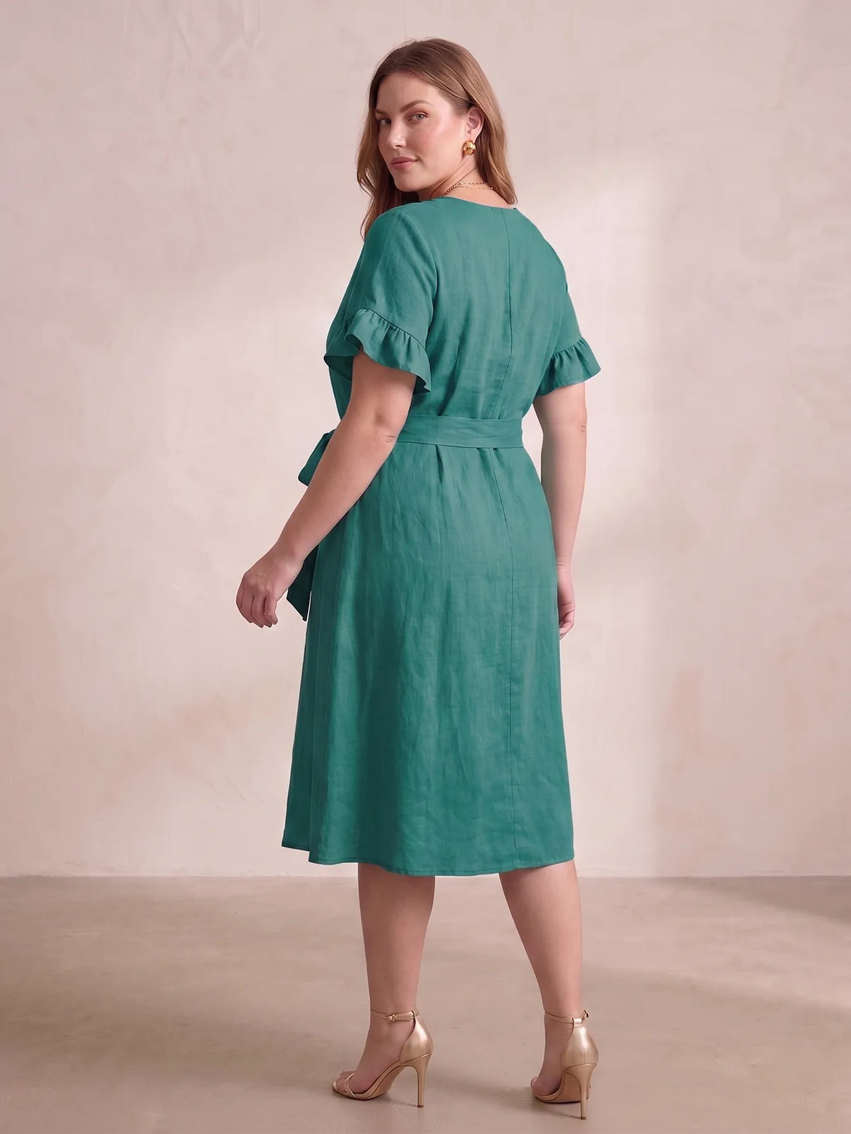 Larui Plus Size Women's Linen Short Sleeves Dress With Belted
