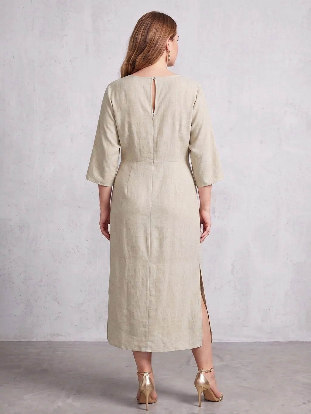 Larui Plus Size Women's Linen Pocket Dress