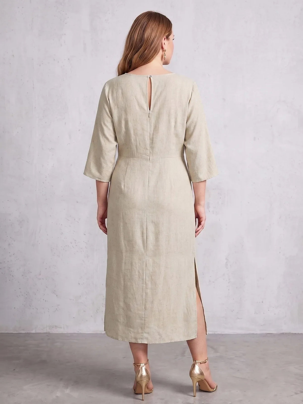 Larui Plus Size Women's Linen Pocket Dress