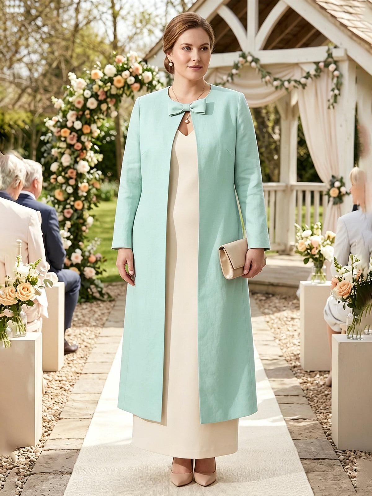 Larui Plus Size Women's Bow-Knot Wedding Long Linen Coat