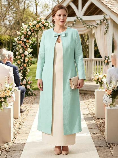 Larui Plus Size Women's Bow-Knot Wedding Long LinenCoat